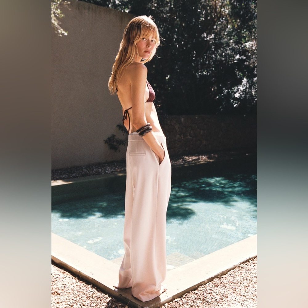 Zara DOUBLE WAIST WIDE LEG PANTS - Picture 3 of 13